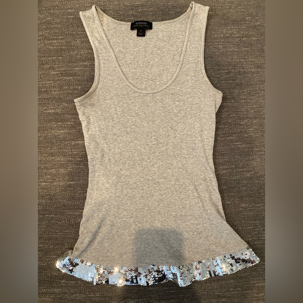 Express Light Gray Tank with Silver Sequin Trim